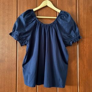 JCrew Navy Puff-Sleeve Women's Top - Classic Scoop Neck